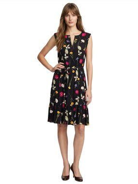 LOFT 100% Rayon Dress Floral Sleeveless V-Neck Ruffled Tiered Flounce Colourful